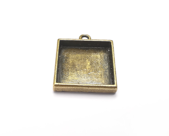 2 Square Pendant Blanks, Resin Bezel Bases, Mosaic Mountings, Dry flower Frame, Polymer Clay base, Antique Bronze Plated (18mm) G33104