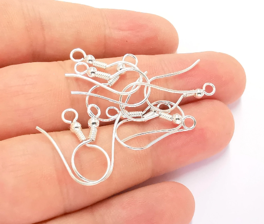 2 Solid Sterling Silver Earring Hook 925 Silver Earring Wire Findings (20mm) G30064