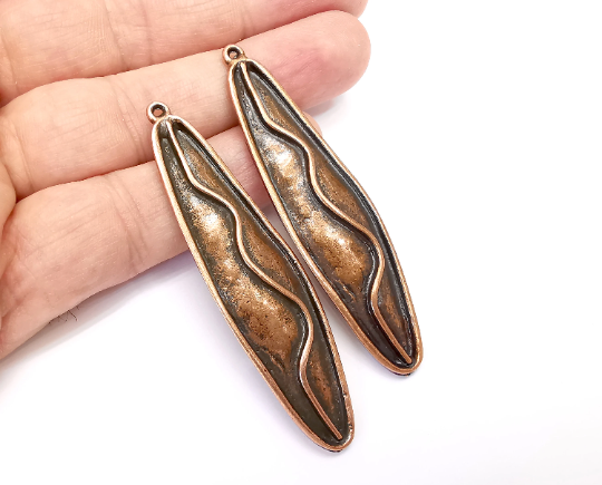 Ethnic Oval Zigzag Charms Antique Copper Plated Charms (69x18mm) G28078