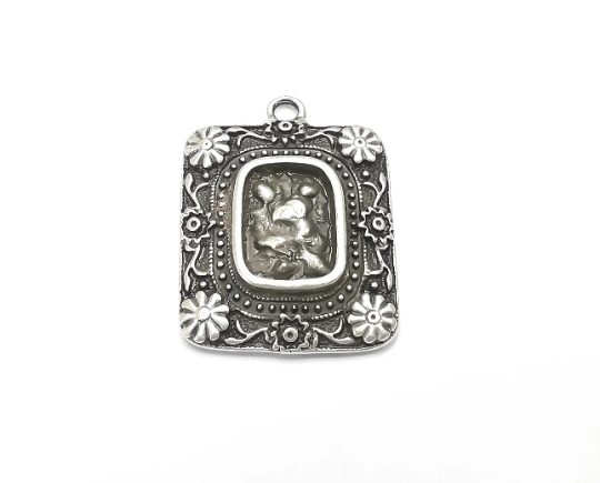Flower Pendant Blanks, Resin Bezel Bases, Mosaic Mountings, Dry flower Frame, Polymer Clay base, Antique Silver Plated (15x11mm) G28995