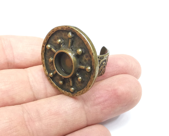 Round Ring Blank Setting, Cabochon Mounting, Adjustable Resin Ring Base, Inlay Ring Blank Mosaic Bezels Antique Bronze Plated (10mm) G29577