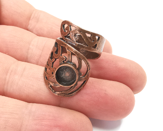 Wrap Ring Blank Base Bezel Settings Cabochon Base Mountings Adjustable , Antique Copper Plated Brass (8mm Blank) G28230