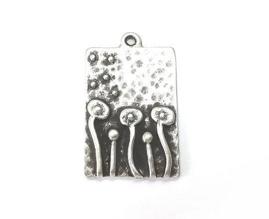 Mushrooms Charms Antique Silver Plated Rectangle Charms (30x19mm) G28458