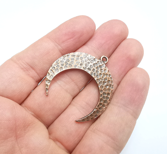 Crescent Charms Antique Copper Plated Hammered Moon Charms (40x38mm) G29542