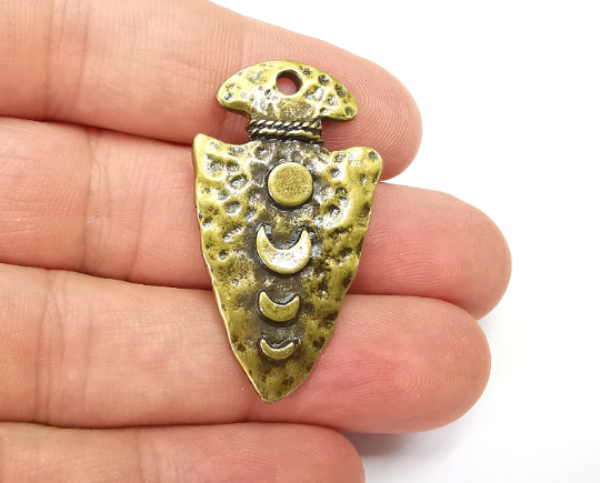 Moon Crescent Arrowhead Vase Charms Hammered Moonrise Ethnic Pendant (One side is blank) Antique Bronze Plated (41x23mm) (4mm blank) G28346