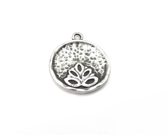 Lotus Leaf Charms Antique Silver Plated Round Charms (25x21mm) G28463