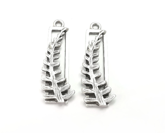 Fern Leaf Charms Frame Antique Silver Plated (34x12mm) G28237