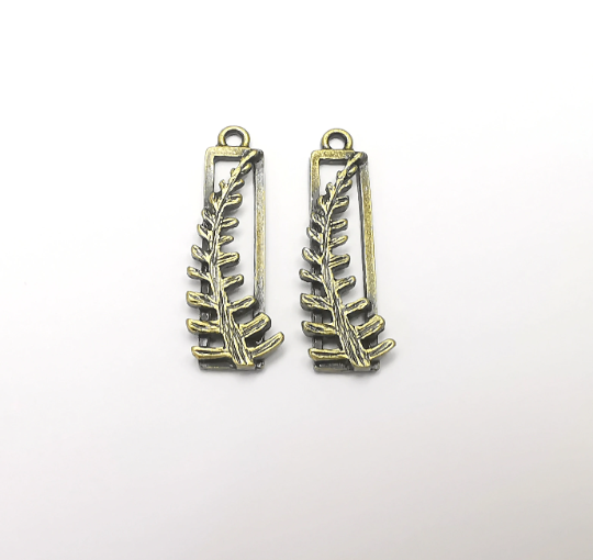 5 Fern Leaf Charms Frame Antique Bronze Plated (34x12mm) G28284