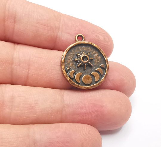 Moon and Star Charms, Celestial earring component, Crescent Sun State of The Moon Antique Copper Plated (24x20mm) G28245