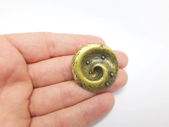 Bronze Corrugated Round Pendant Charms, Antique Bronze Plated Charms (34x20mm) G29552