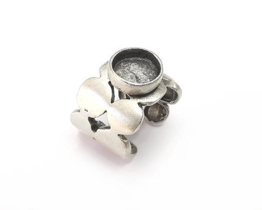 Circles Ring Setting , Disc Ring, Round Ring Blank , Cabochon Mounting, Adjustable Resin Base Bezels, Antique Silver Brass (10mm) G28713
