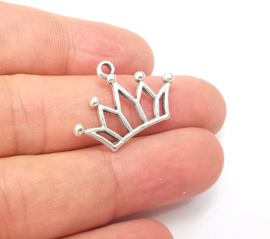 Crown Charms, Antique Silver Plated Charms (28x19mm) G28769