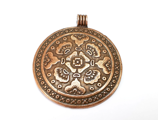 Ethnic Round Pendant Antique Copper Plated Pendant (52x45mm) G28076