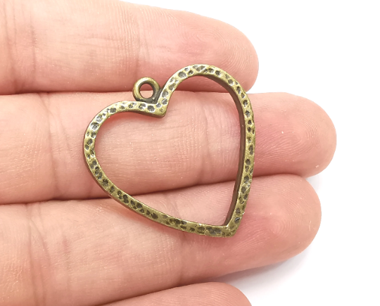 Heart Charms Antique Bronze Plated Hammered Earring Components (32x31mm) G28482