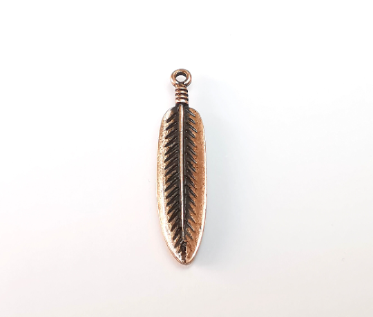 Feather Charms, Antique Copper Plated Charms Leaf Charms (38x9mm) G29804