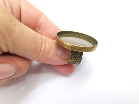 Round Ring Blank Setting, Cabochon Mounting, Adjustable Resin Ring Base, Inlay Ring Blank Mosaic Bezels Antique Bronze Plated (35mm) G29309