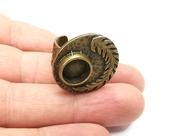 Fern Leaf Ring Blank Settings, Cabochon Mounting, Adjustable Resin Ring Base Bezel, Antique Bronze Inlay Mosaic Ring Bezel (10mm) G29346