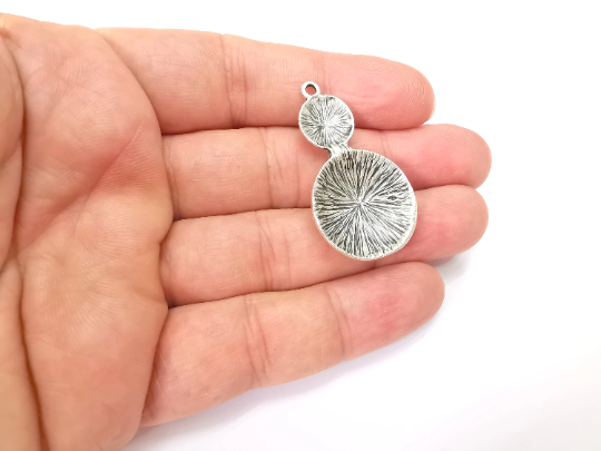 Unique Brushed Dangle Charms, Antique Silver Plated Charms (42x24mm) G28937