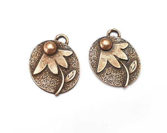 Flower Daisy Charms Antique Copper Plated Charms, Earring Dangle Components (22x19mm) G28419