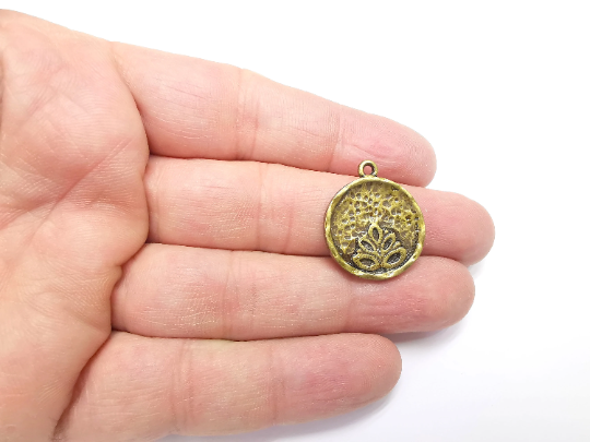 Flower Charms Lotus Leaf Charms Antique Bronze Plated Round Charms (25x21mm) G29394