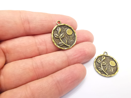 Branch Leaf Charms Plant Nature Stars Charms Full Moon Antique Bronze Plated Charms (26x22mm) G28014