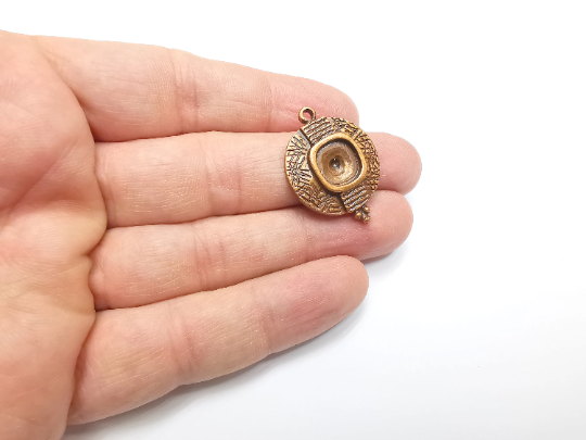 Copper Plated Charms Blank Resin Bezel Mosaic Mountings Cabochon Setting Antique Copper Plated Pendant (31x23mm)(10mm Blank) G29504