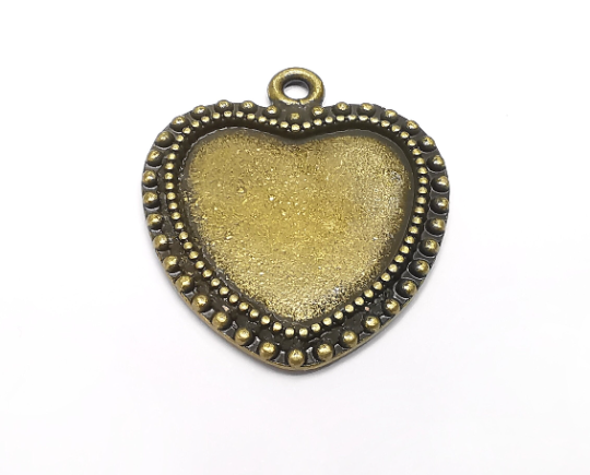 Heart Pendant Bezels, Resin Blank, inlay Mountings, Mosaic Frame, Cabochon Bases, Dry Flower Settings Antique Bronze Plated (25x25mm) G29817