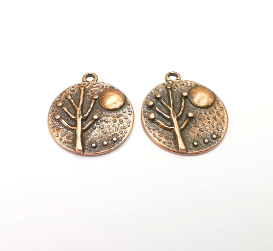 Tree Moon Charms Hammered Round Full Moon Pendant Antique Copper Plated Charms (26x22mm) G28016