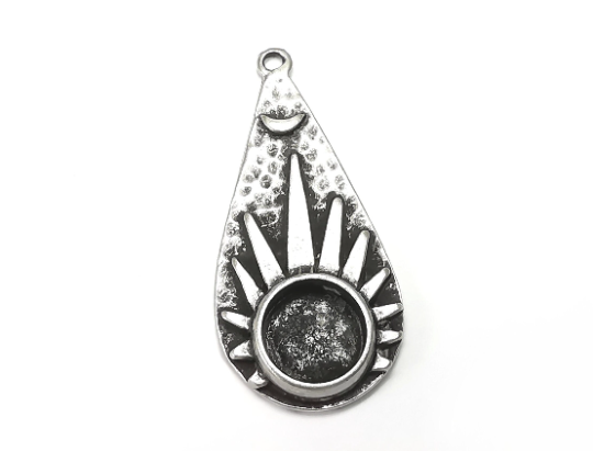 Crescent Charms Pendant Bezels, Resin Blank, inlay Mountings, Mosaic Frame, Cabochon Bases, Antique Silver Plated (10mm) G28447