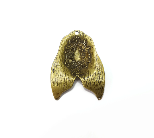 2 Branch Plant Fish Tail Charms Antique Bronze Plated Pendant (43x31mm) G28307