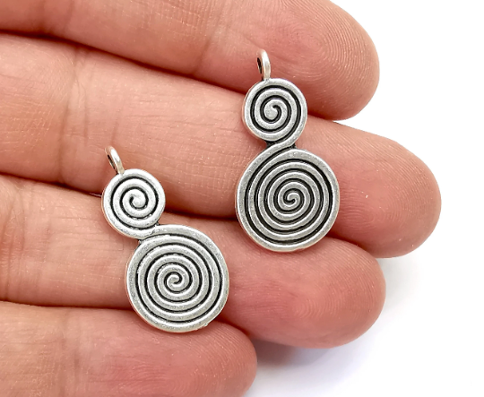 Swirl Charm Spirals Charms (Double sided) Antique Silver Plated Charms (28x15mm) G28084