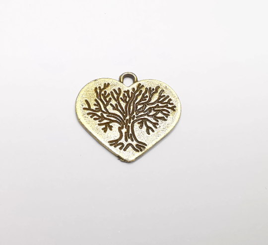 5 Heart Tree Charms Antique Bronze Plated Charms (22x22mm) G29368