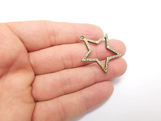 Hammered Star Charms Antique Bronze Plated Charm (35x32mm) G29591