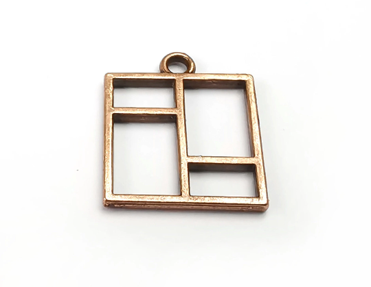 Window Geometric Charms, Antique Copper Plated Charms (23x19mm) G29512