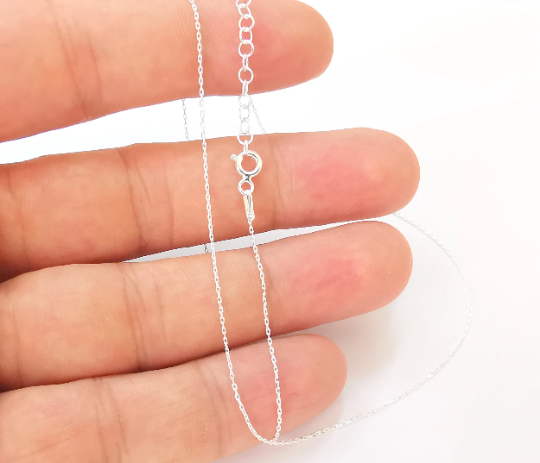 Sterling Silver Soldered Ready Chain,Necklace Chain, Finished Chain, 925 Silver Chain (40cm+5cm + 15 inch+2 inch) G30011