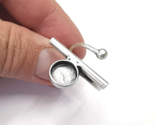 Wrap Rod Ring Blank Setting, Cabochon Mounting, Adjustable Resin Ring Base Bezels, Antique Silver Plated (10mm) G28910