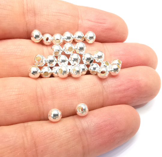 5 Sterling Silver Tiny Round Ball Beads, 925 Solid Silver Beads, 5mm Silver Bracelet Necklace Beads (5mm) G30066