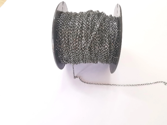 1mt(3.3ft) Sterling Silver Black Rolo Chain 925 Solid Silver Soldered Rolo Chain (1,6mm) G30062