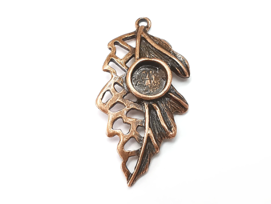 Leaf Pendant Bezel, Resin Blank, inlay Mounting, Mosaic Frame Cabochon Base Dry Flower Setting, Antique Copper Plated 8mm bezel G28958