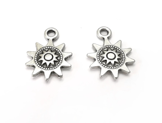 Sun Charms (Double sided) Antique Silver Plated (17x12mm) G28225