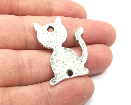 Cat Connector Charms, Antique Silver Plated (33x31mm) G28761