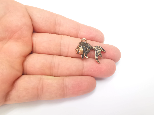 Fish Charms Antique Copper Plated Nautical Charms, Earring Dangle Components (25x19mm) G28269