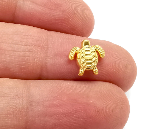 5 Sea Turtle Beads Charms Gold Plated (10x10mm) G28238