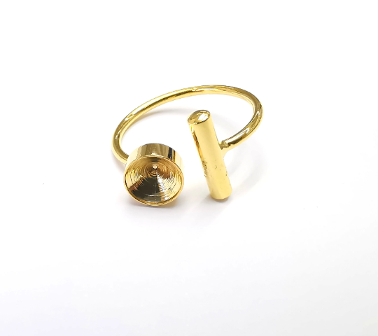 Round Cone Blank Rod Ring Settings, Cabochon Mounting, Adjustable Resin Ring Base Bezels, Shiny Gold Plated Brass (8mm) G28350