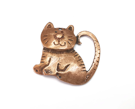 Cat Charms Antique Copper Plated Animals Charms, Earring Dangle Components (41x40mm) G28420