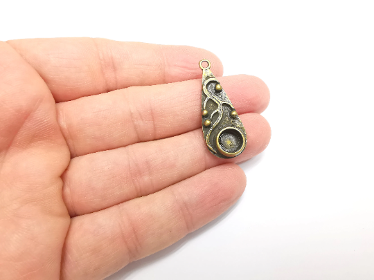 Antique Bronze Charms Pendant Bezel, Resin Blank, inlay Mounting, Mosaic Frame Cabochon Base, Antique Bronze Plated (8mm) G29585