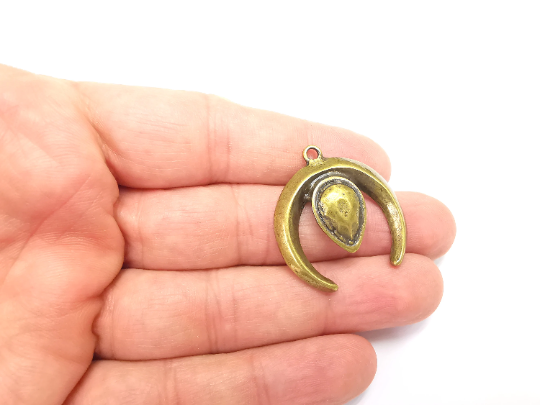 Antique Bronze Unique Moon, Crescent Charms, Antique Bronze Plated DIY Charms (33x30mm) G28209