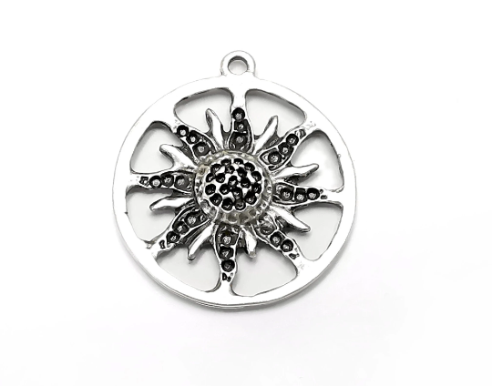 Sun Charms, Round Charms, Antique Silver Plated (32x28mm) G28996