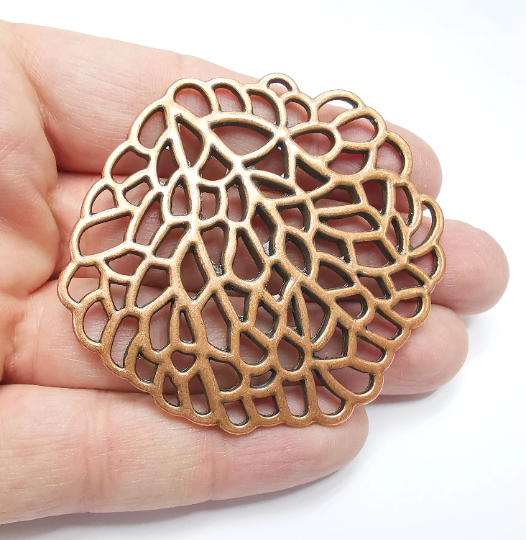 Copper Filigree Pendant Antique Copper Plated Findings (66x62mm) G29374