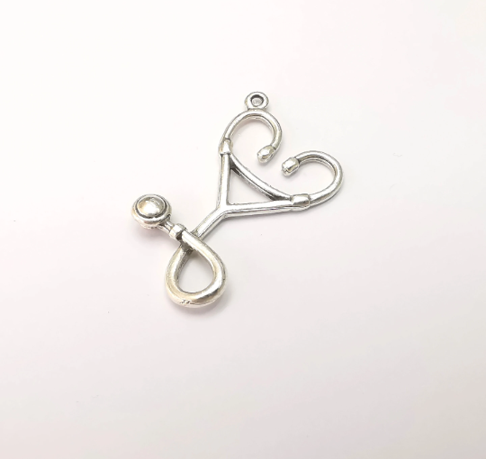 Stethoscope Charms, Antique Silver Plated Charms (38x22mm) G28771